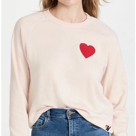 AVIATOR NATION Crewneck Sweatshirt Embroidered Heart Blush XS - Picture 1 of 5